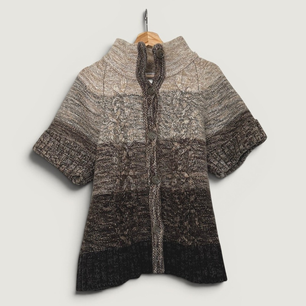 LOFT Women's XL Color Block Angora Cashmere Wool Knit Cardigan Short Sleeve Cozy